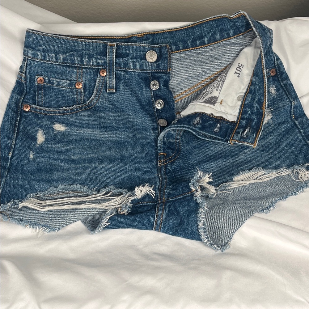 Levi's Blue Distressed Jean Shorts